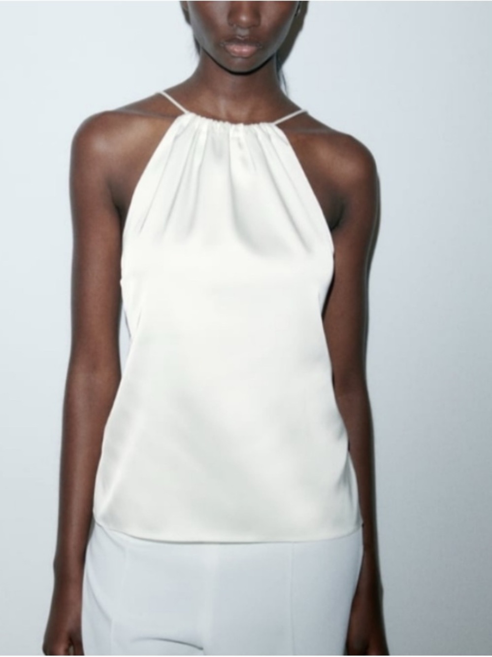 Zara Satin Halter Camisole in White